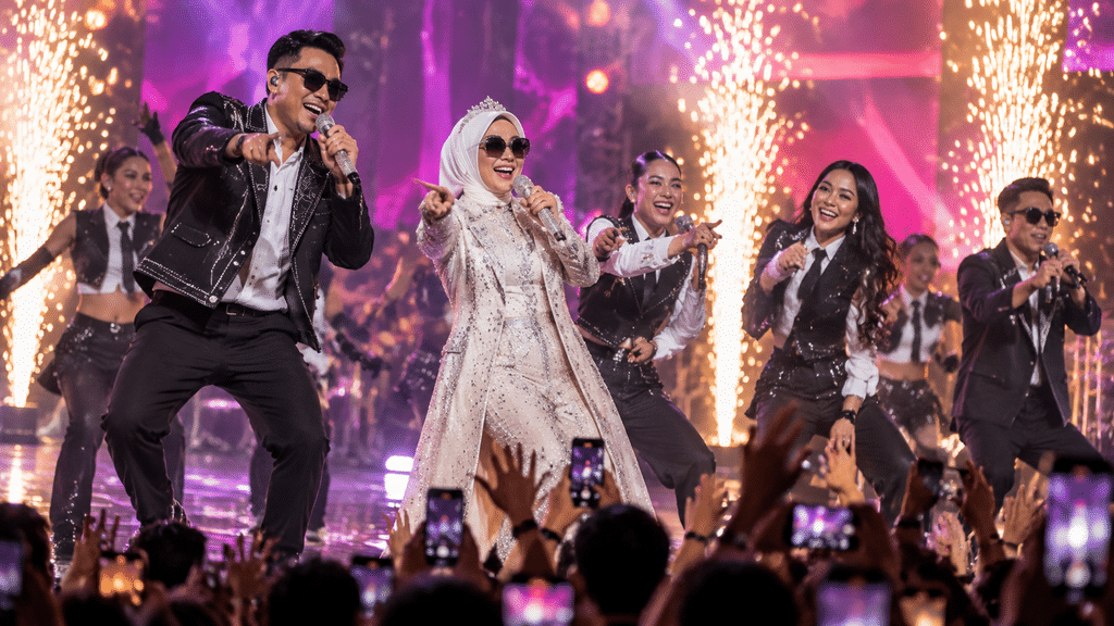 Syahrini Deklarasi Partai Incess Indonesia, Ini Alasannya 6 Syahrini bersama Adrian Khalif dan personel grup NPD menyanyikan lagu penutup di hadapan penonton.