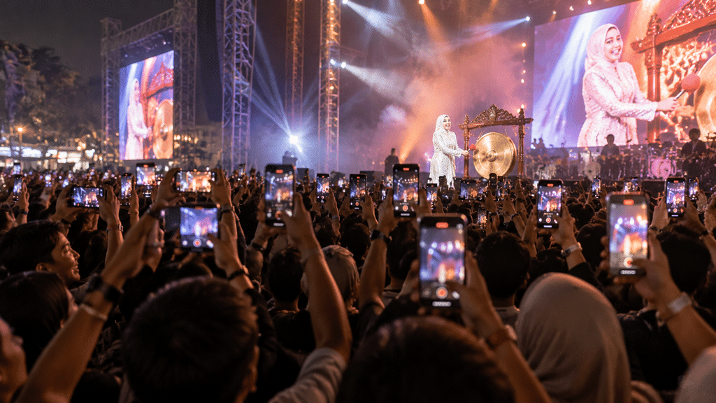 Syahrini Deklarasi Partai Incess Indonesia, Ini Alasannya 8 Ribuan penonton festival serentak mengangkat ponsel pintar merekam momen deklarasi unik Syahrini.